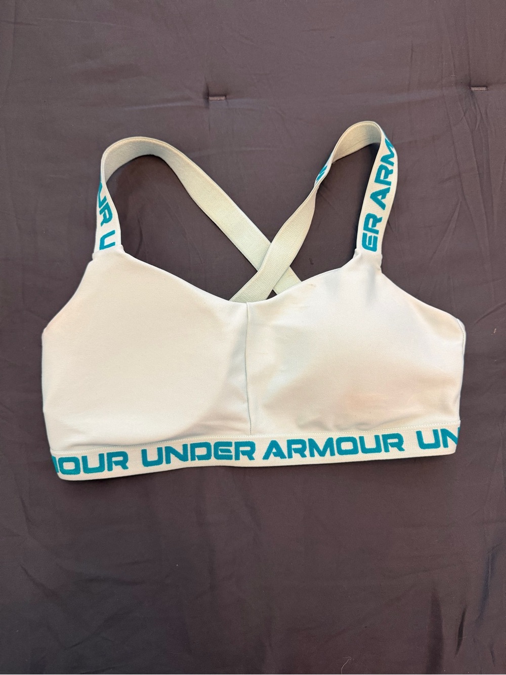 Under Armour Cream Sports Bra with Teal Logo Band